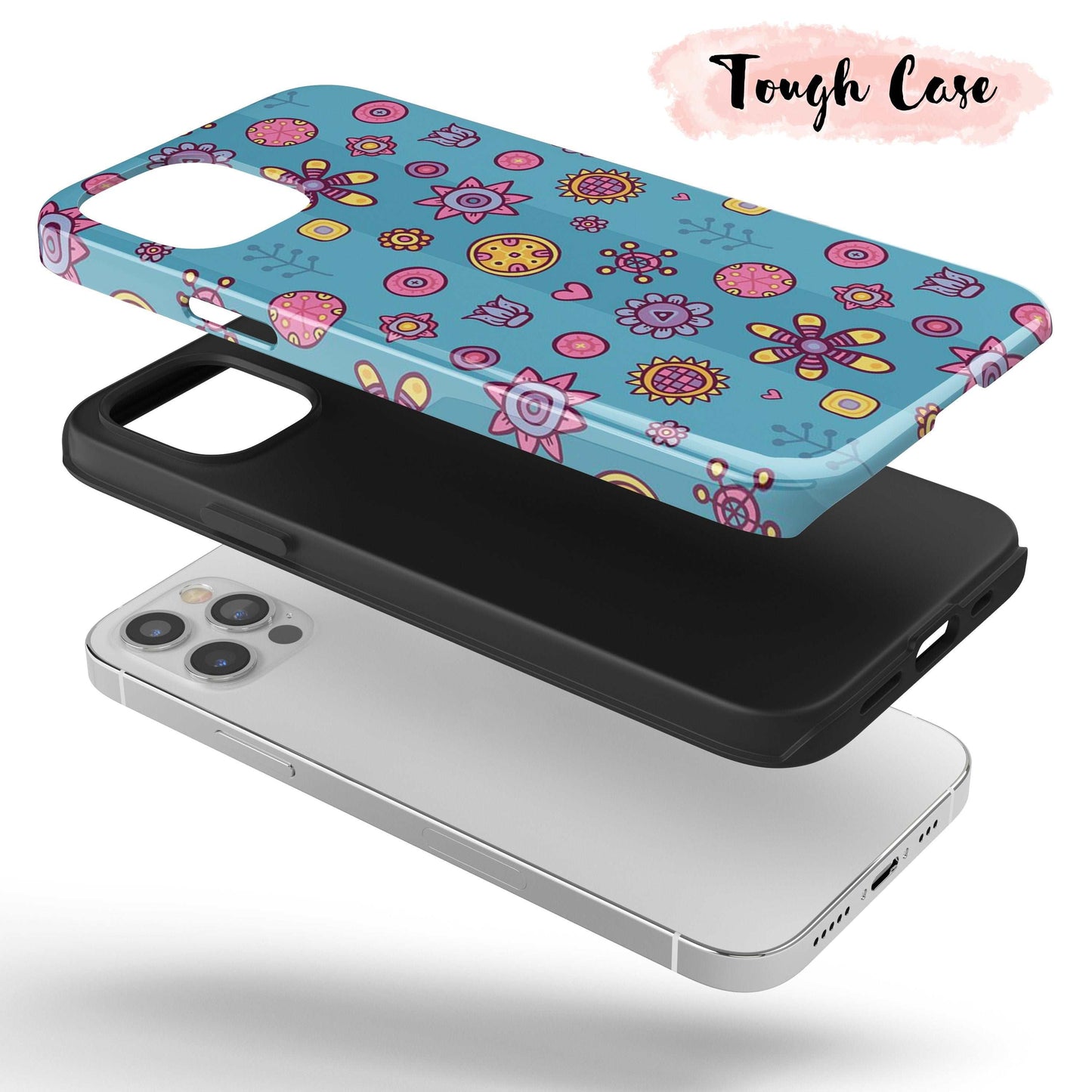 Blue Stripe Floral - Tough iPhone Case