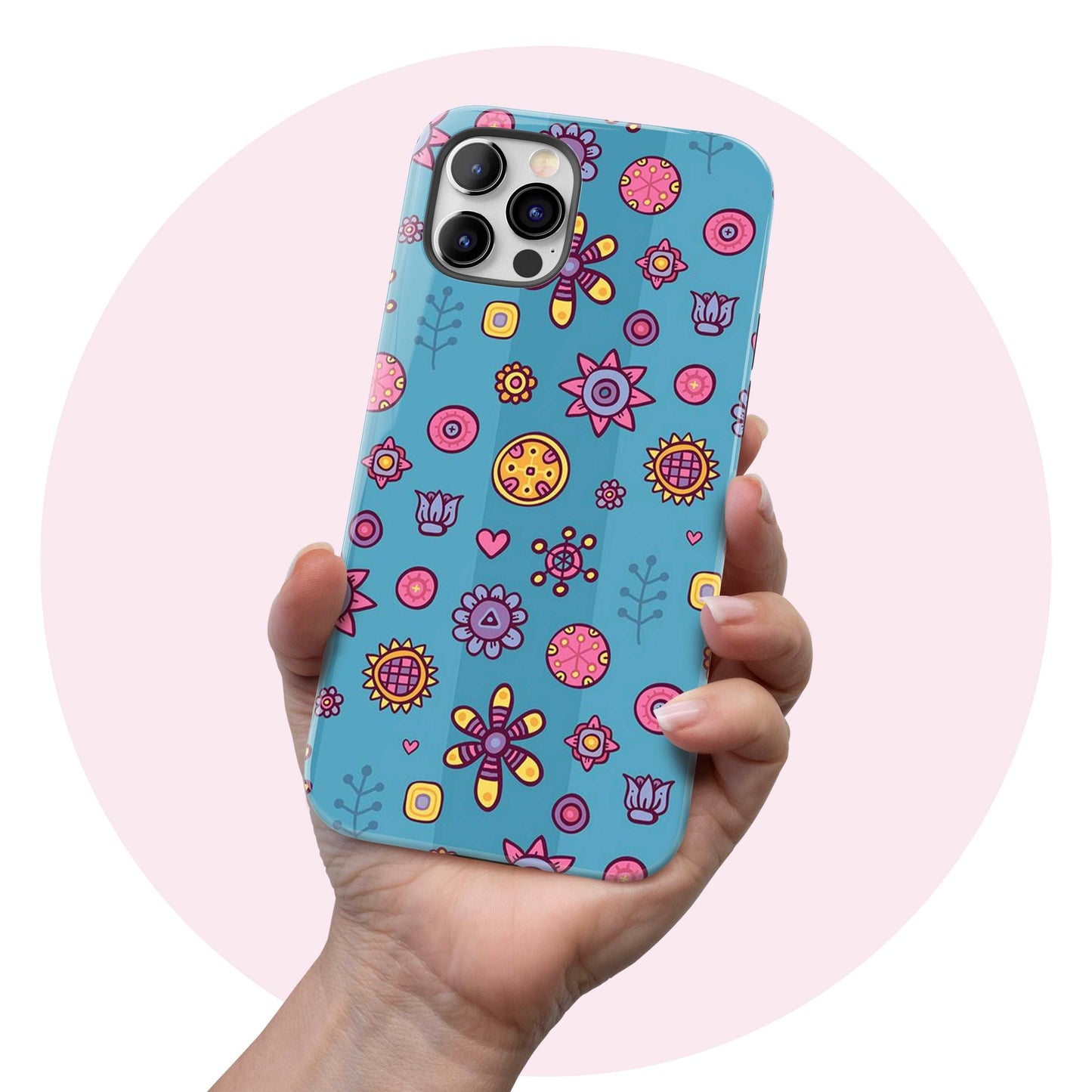 Blue Stripe Floral - Tough iPhone Case