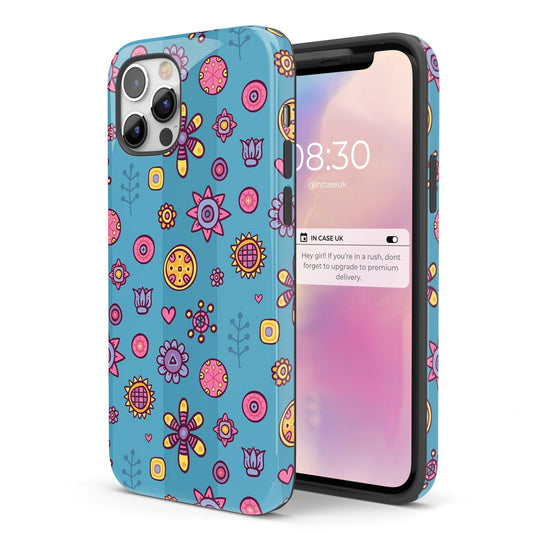 Blue Stripe Floral  - Tough iPhone Case